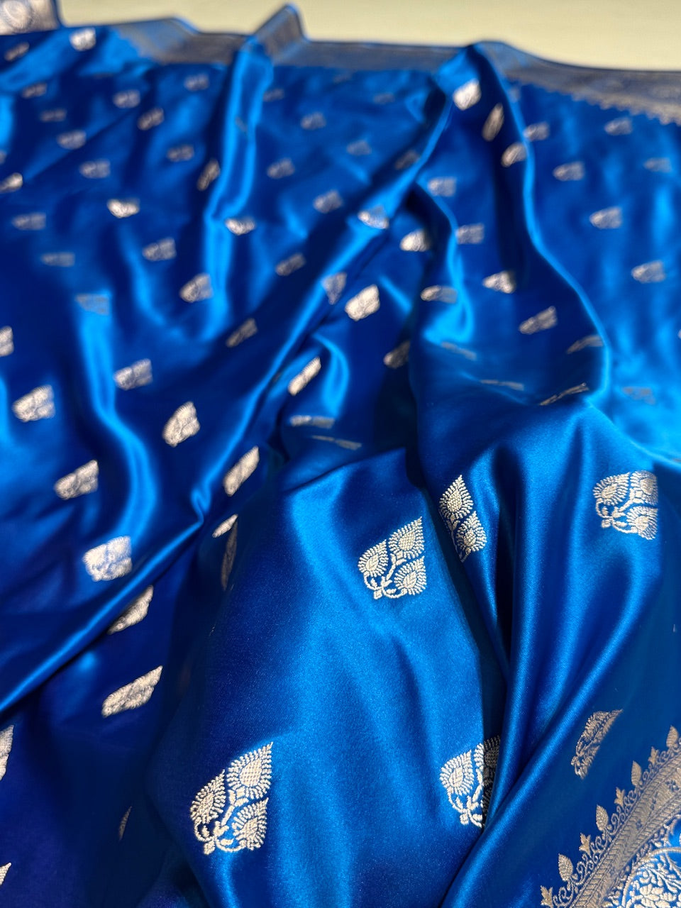 French Blue Banarasi Booti Katan Silk Saree