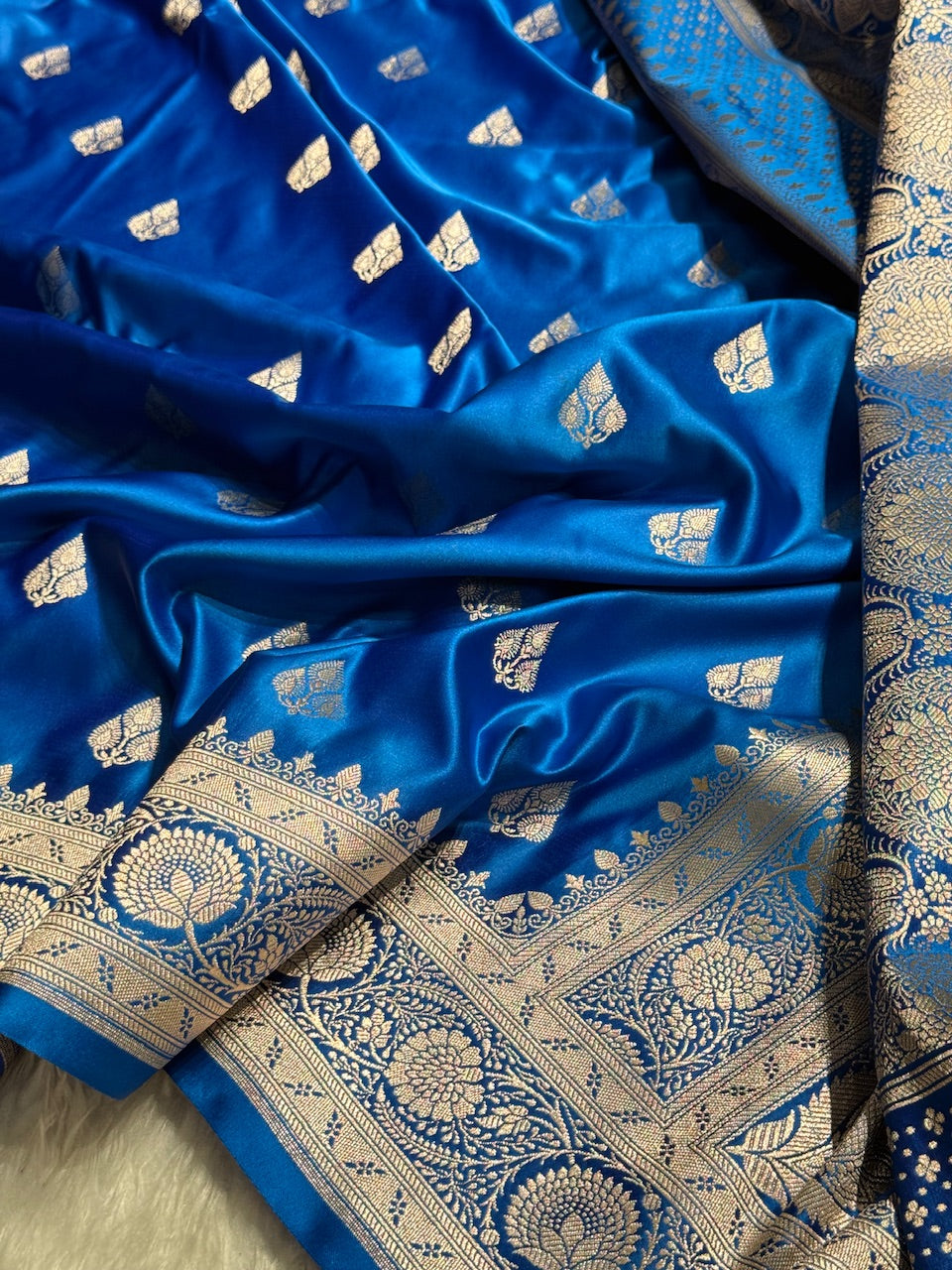 French Blue Banarasi Booti Katan Silk Saree