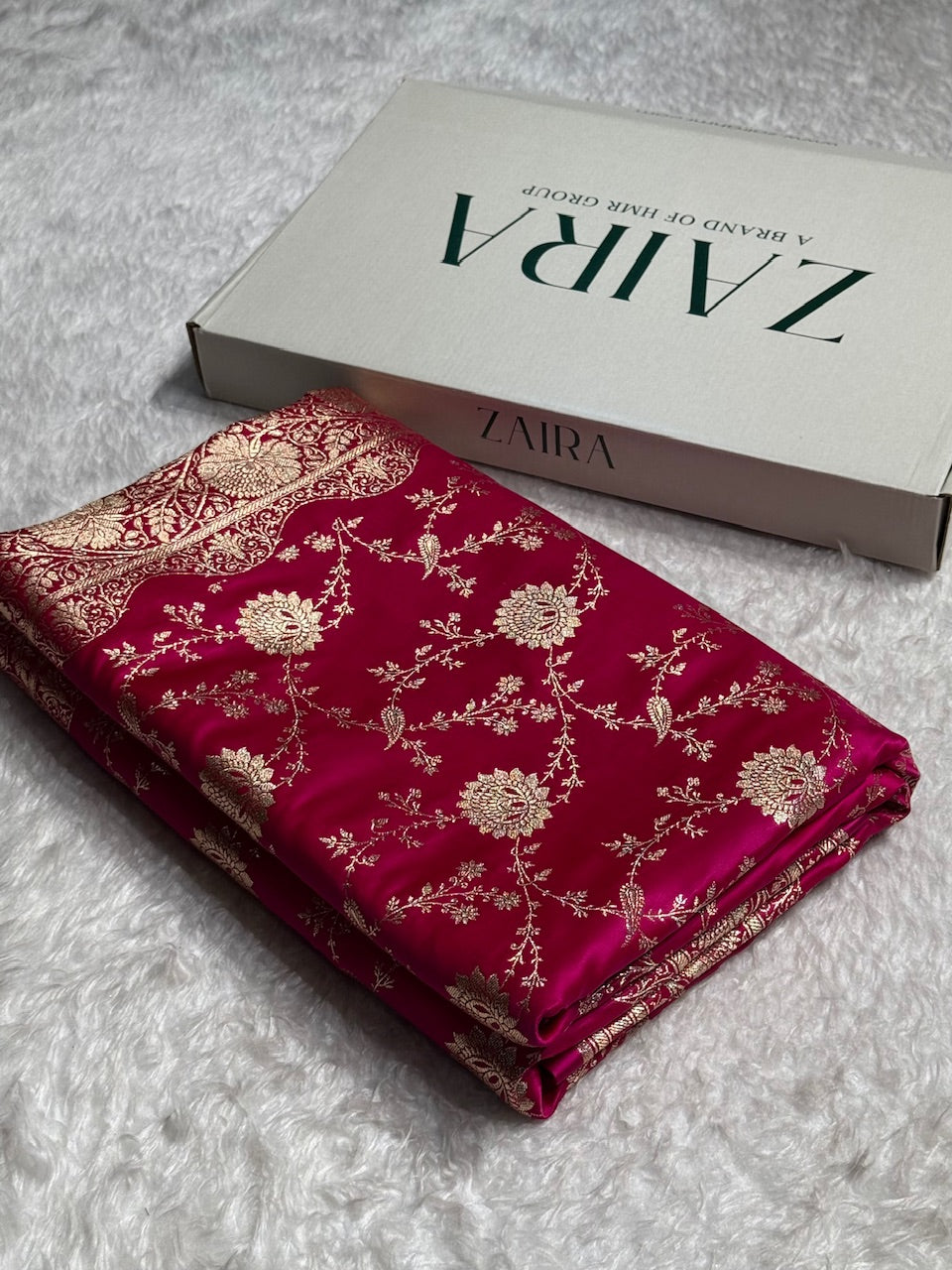 Redish Pink Banarasi Jaal Katan Silk Saree