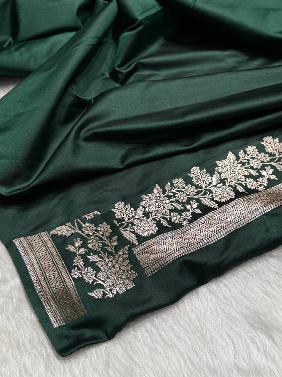 Bottle Green Shades Floral Boota Mashru Silk Saree