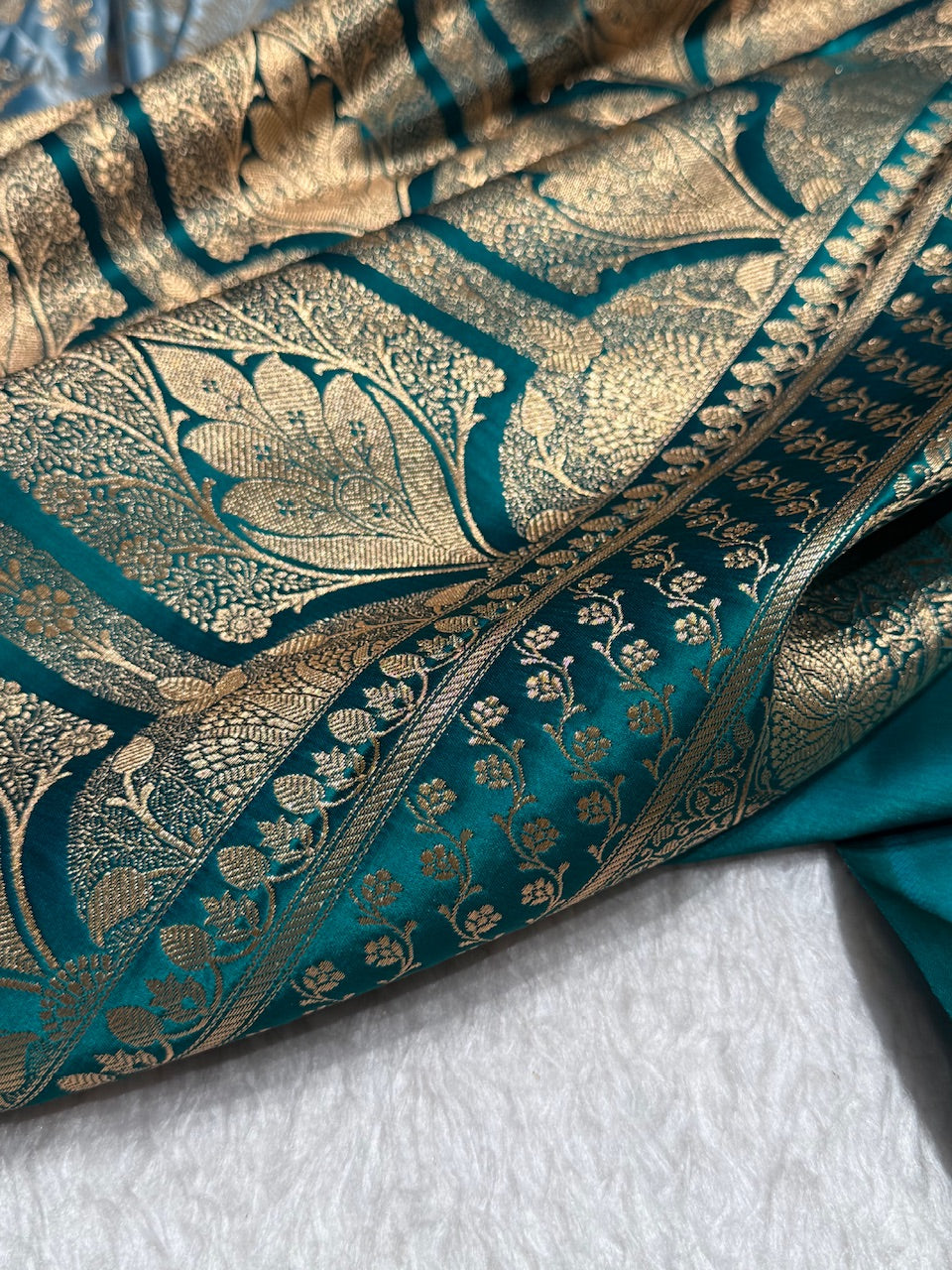 Pastel Blue Banarasi Jaal Katan Silk Saree