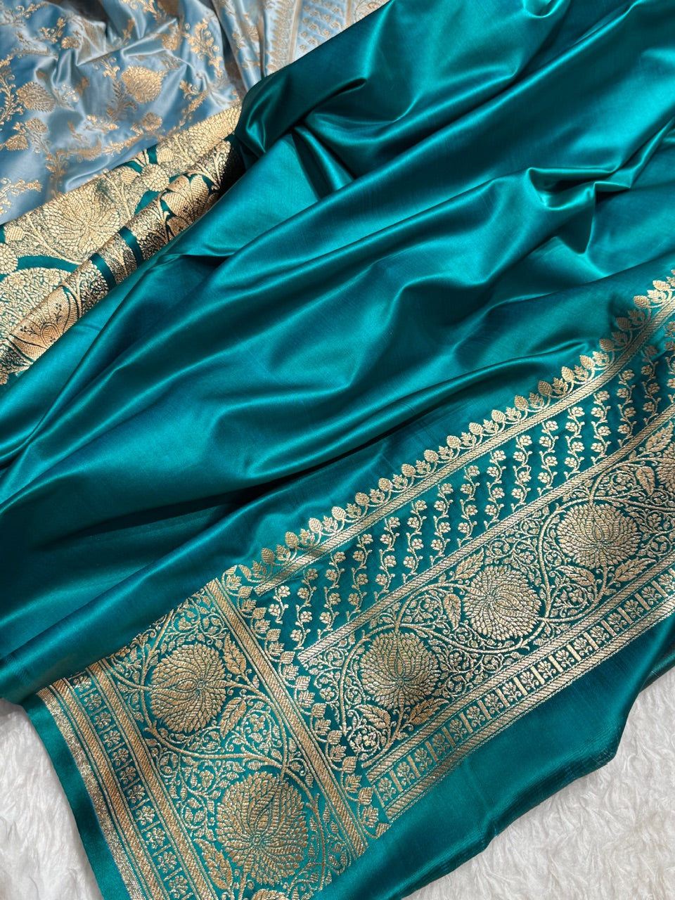 Pastel Blue Banarasi Jaal Katan Silk Saree