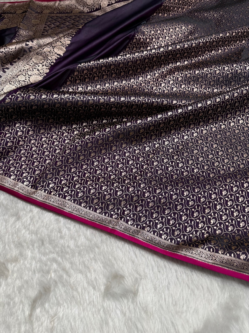 Dark Purple Shades Floral Border Mashru Silk Saree