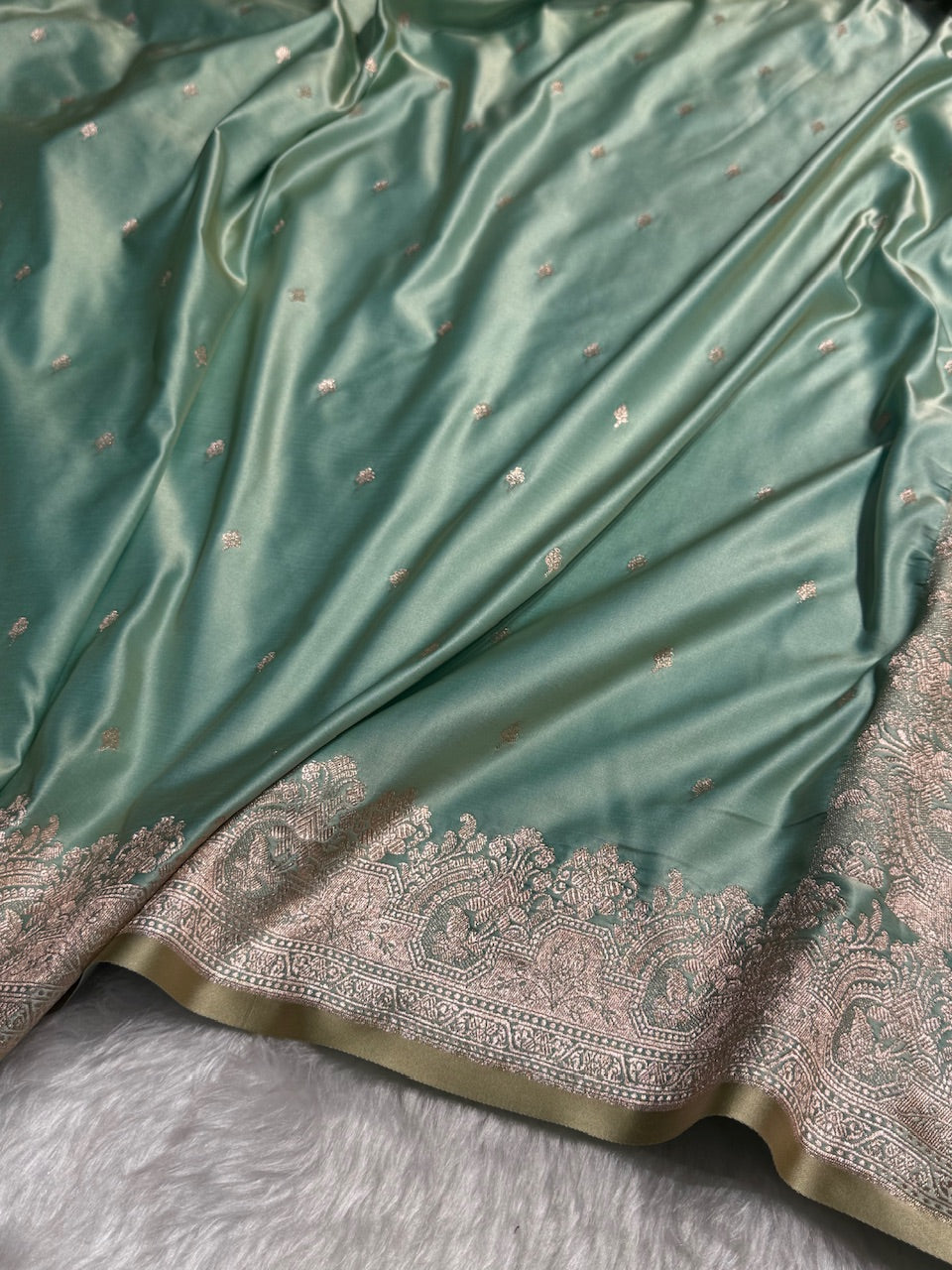 Sea Green Shades Motif Booti Mashru Silk Saree