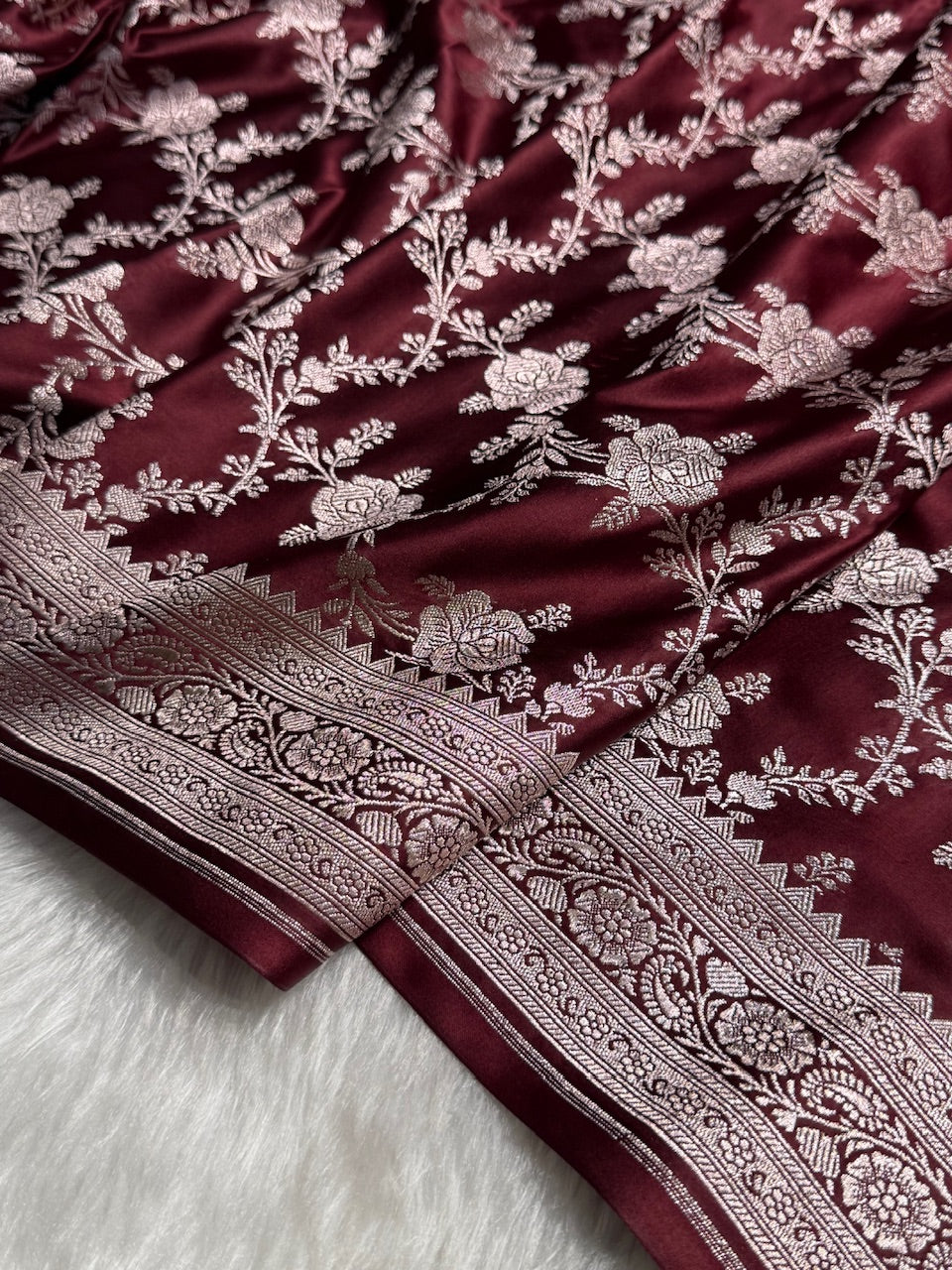 Chocolate Floral Jaal Mashru Silk Saree