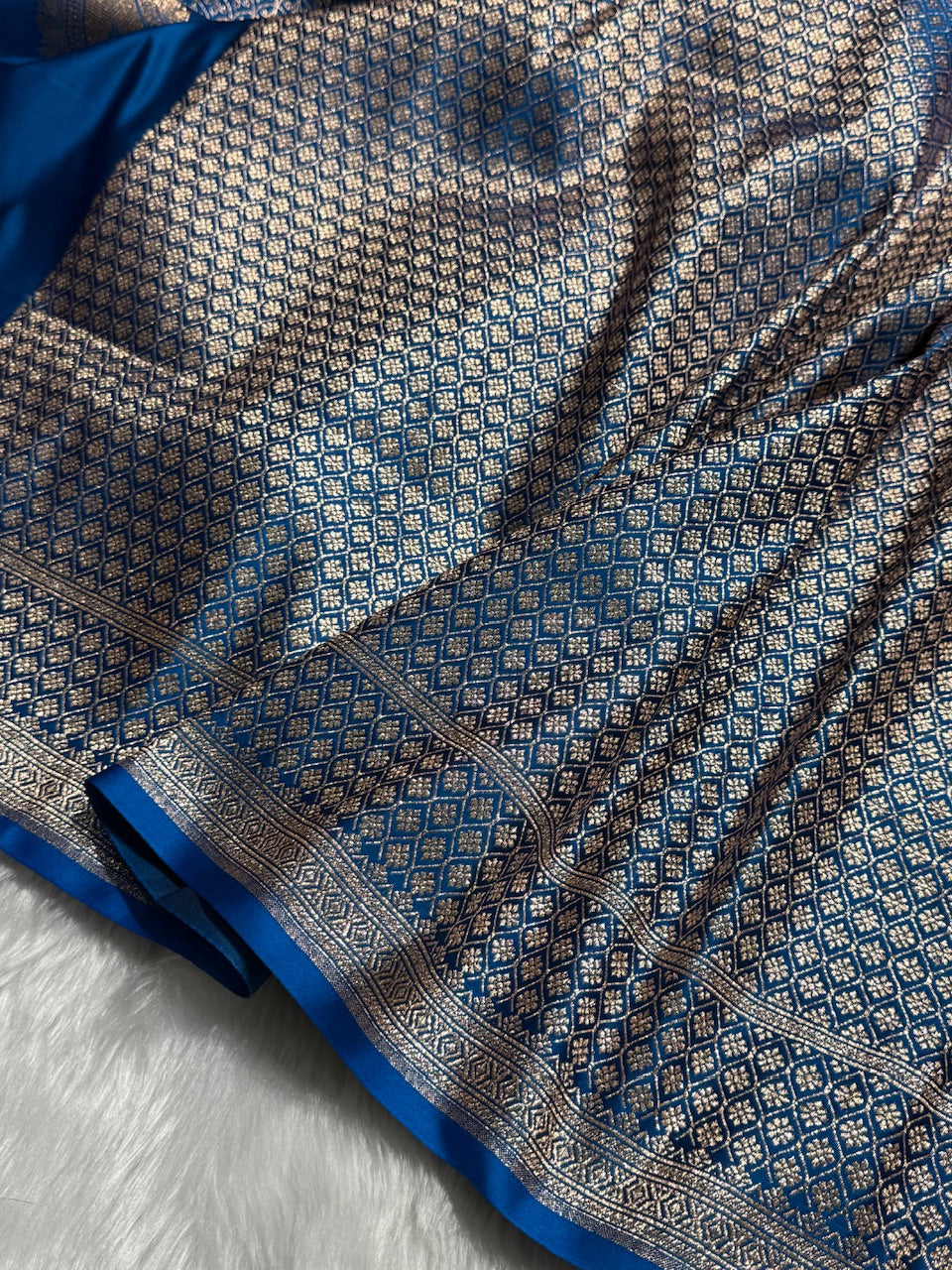 Dusty Blue Floral Boota Pattern Satin Katan Silk saree SK39