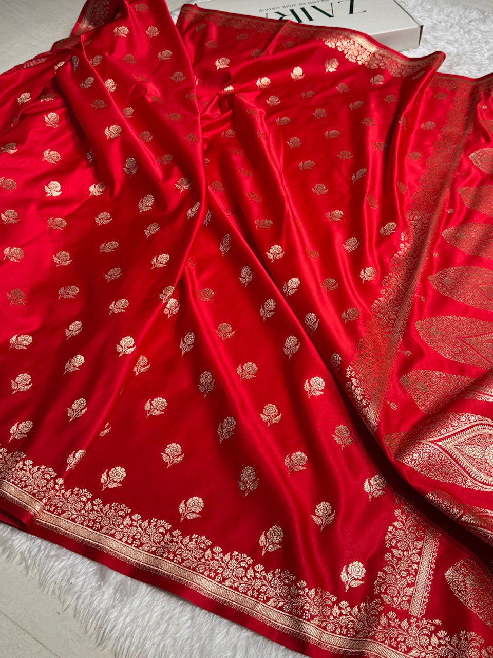 Red Floral Booti Katan Silk Saree SK23
