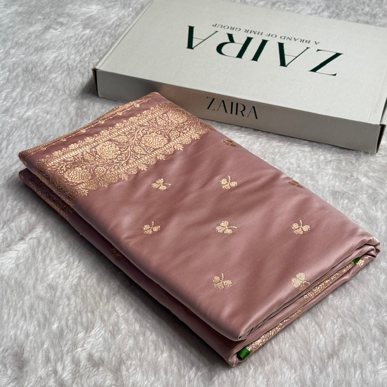 Rose Gold Pink Booti Katan Silk Saree SK09
