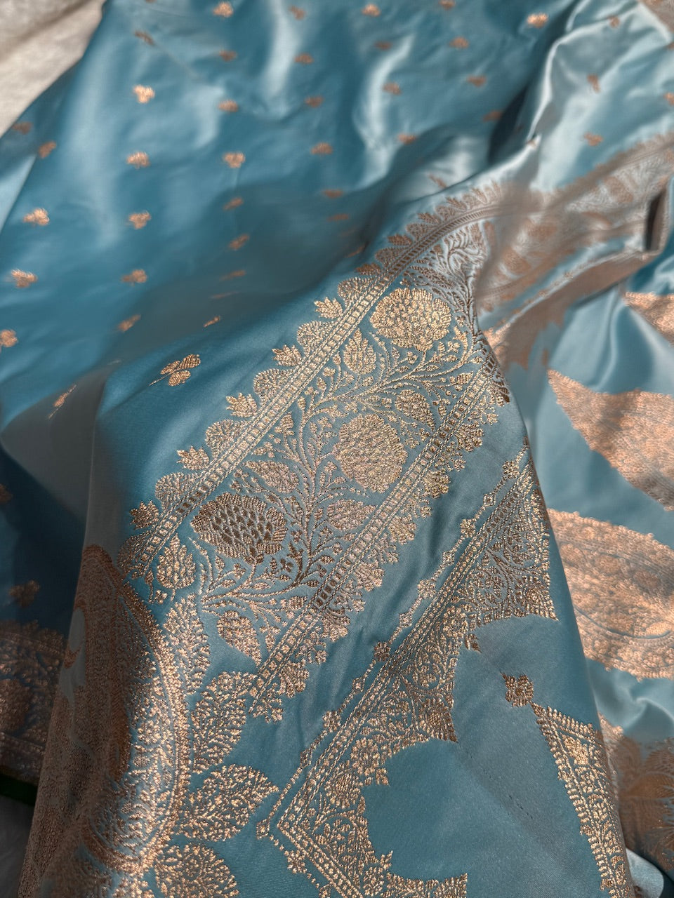 Sky Blue Booti Katan Silk Saree SK09