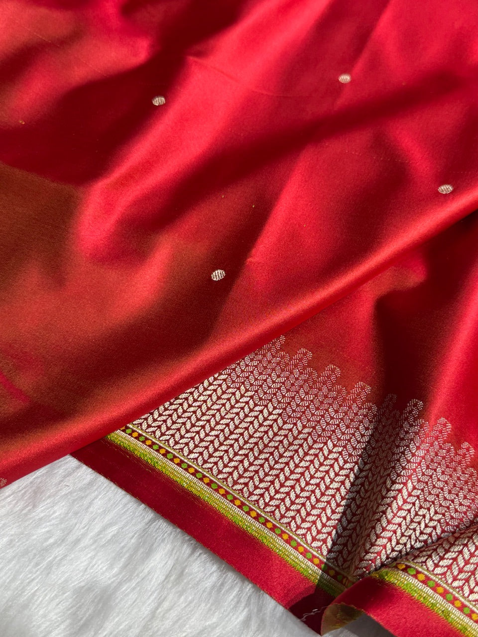 Red Booti Pattern Satin Katan Silk Saree SK56