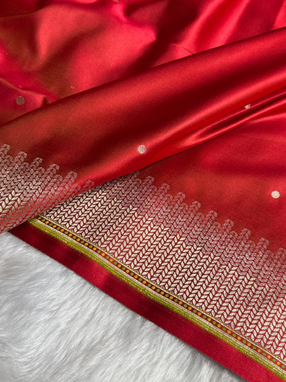 Red Booti Pattern Satin Katan Silk Saree SK56