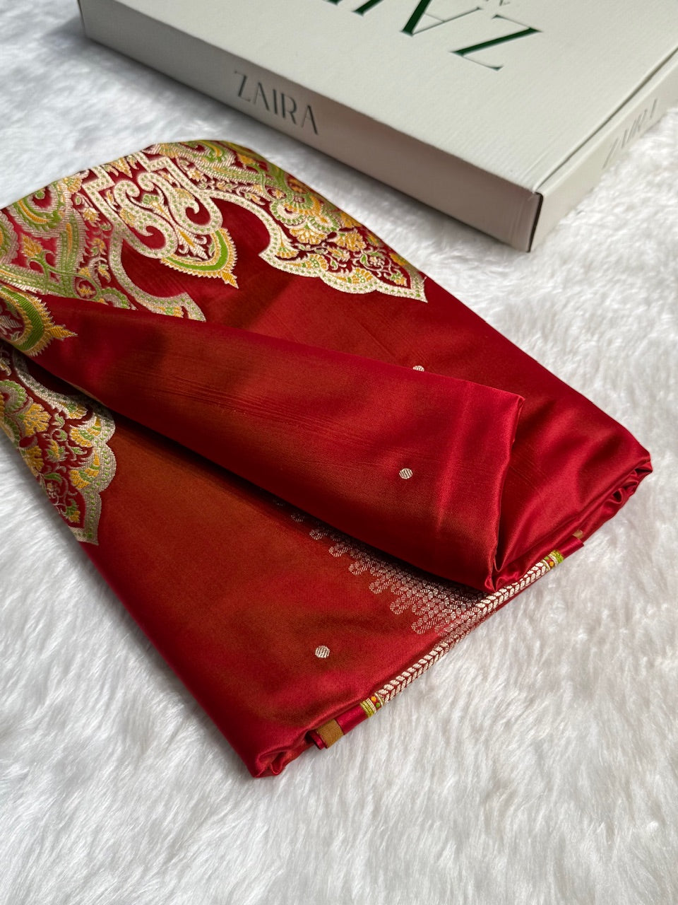 Maroon Red Booti Pattern Satin Katan Silk Saree SK56