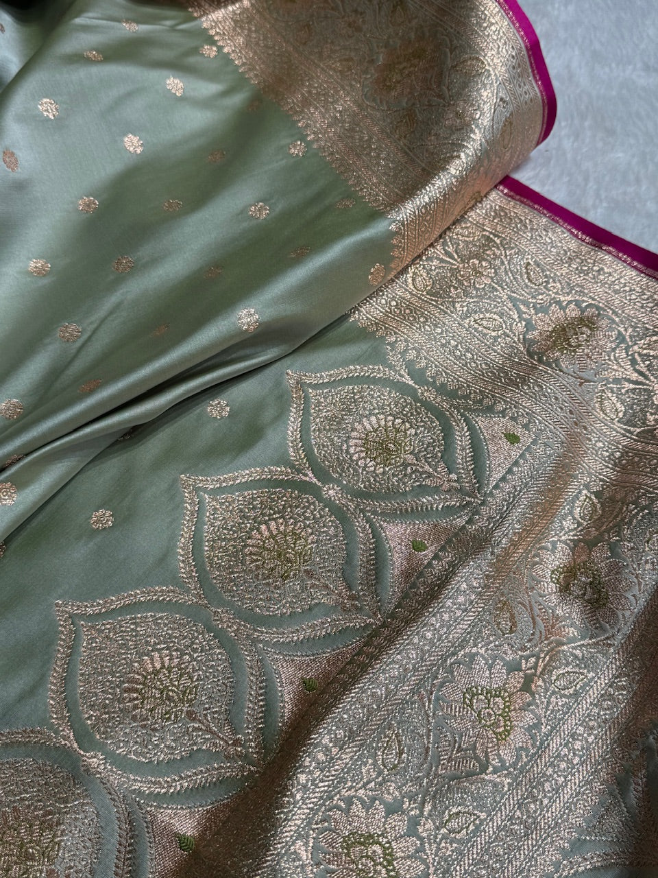 Pista Booti Satin katan Silk Saree SK11