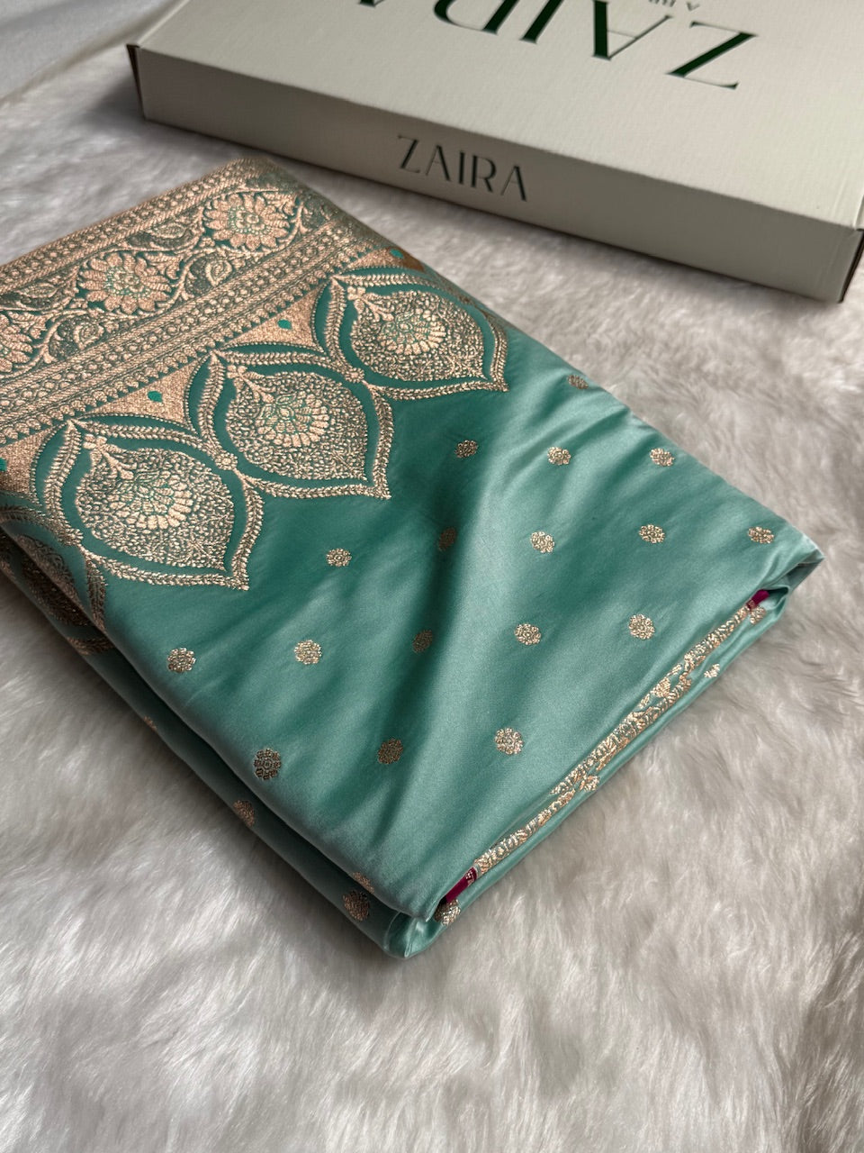 Sea Green Booti Satin katan Silk Saree SK11