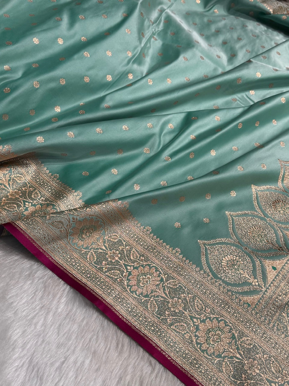 Sea Green Booti Satin katan Silk Saree SK11