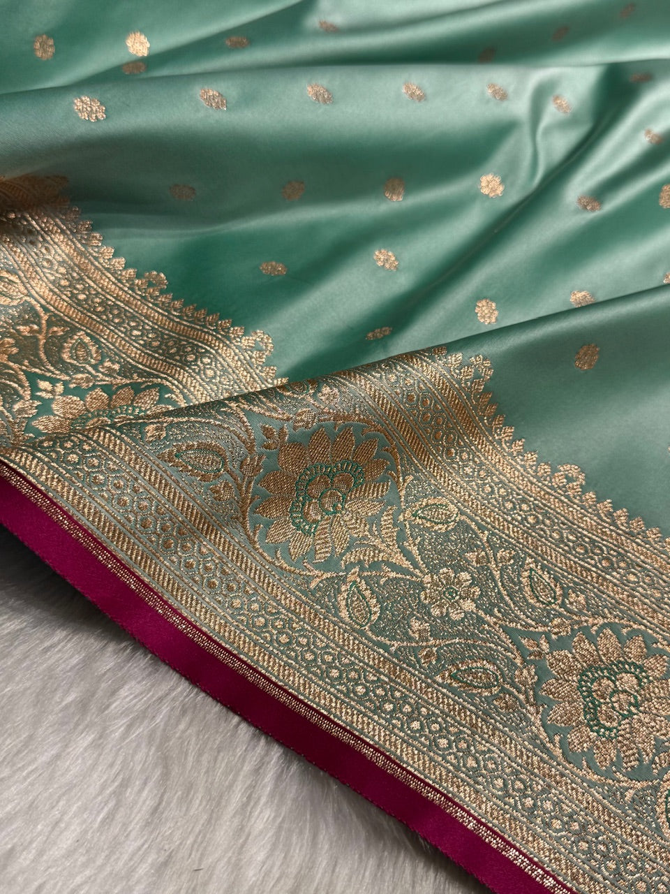 Sea Green Booti Satin katan Silk Saree SK11
