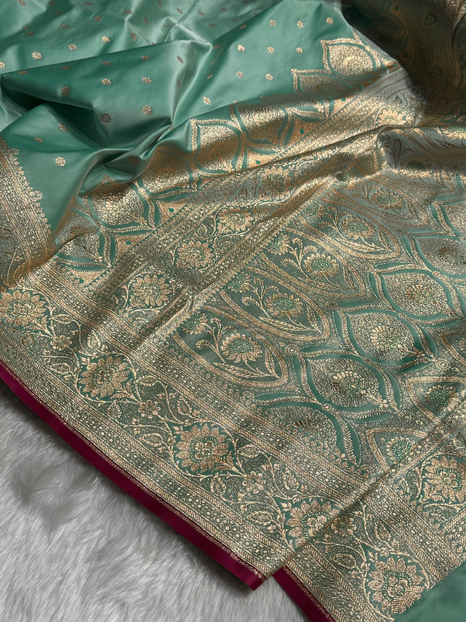 Sea Green Booti Satin katan Silk Saree SK11