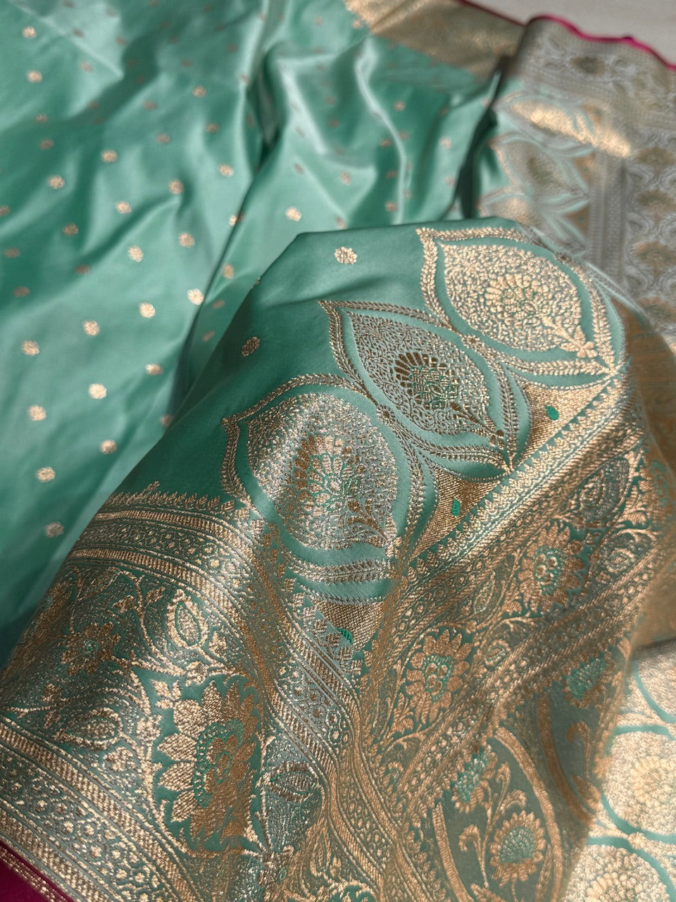 Sea Green Booti Satin katan Silk Saree SK11