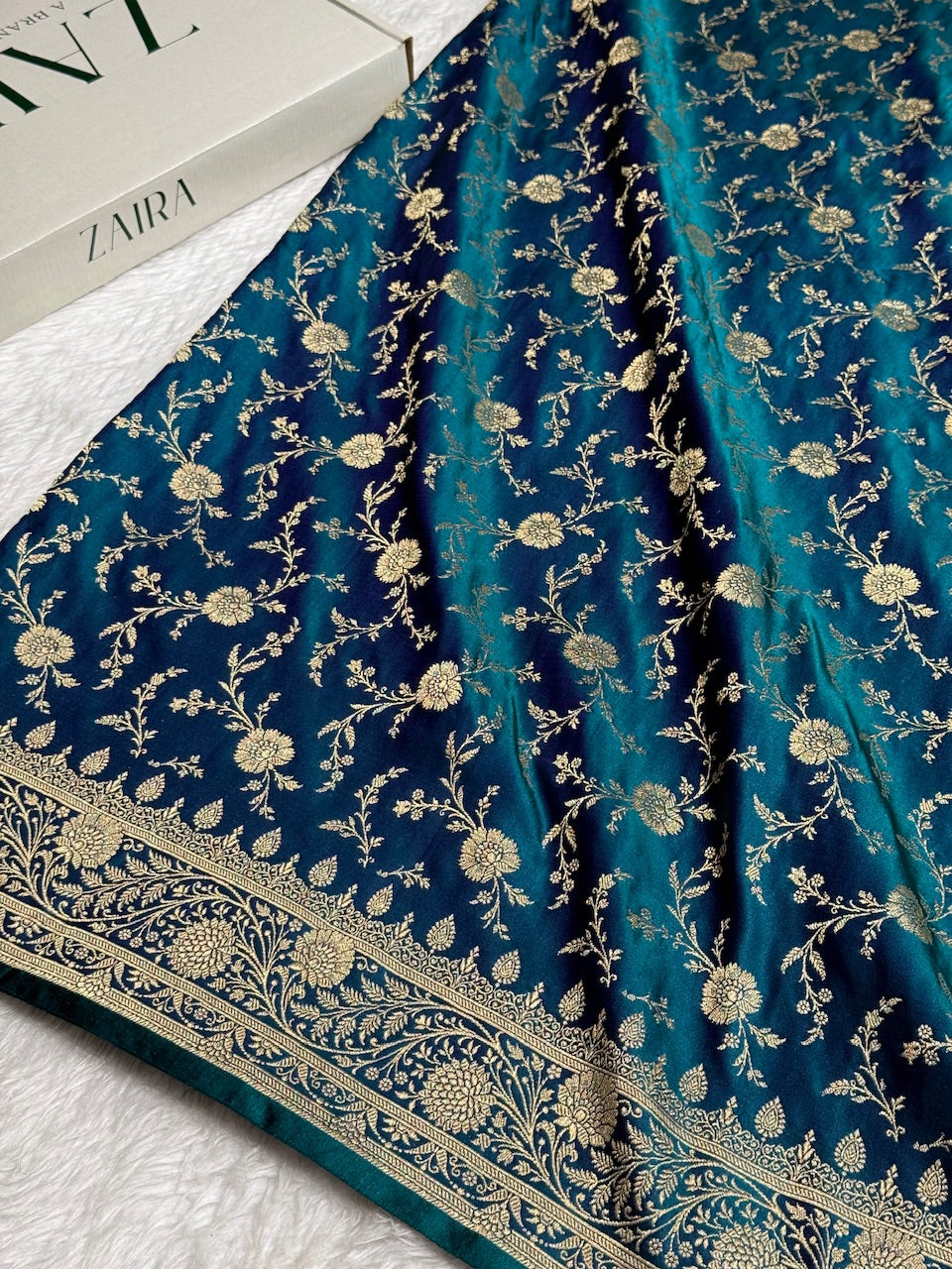 Dark Blue Banarasi Jaal Katan Silk Saree
