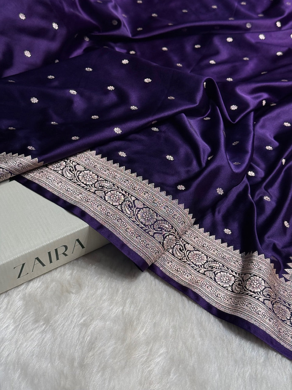 Dark Purple Booti Mashru Silk Saree