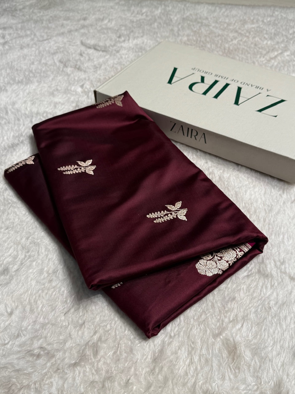 Dark Wine Floral Boota Mashru Silk Saree