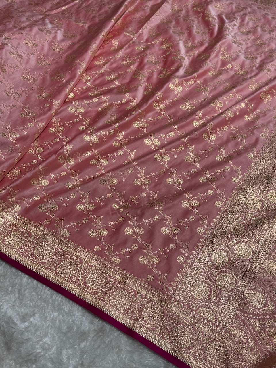 Baby Pink Cross Satin Katan Silk Saree SK17
