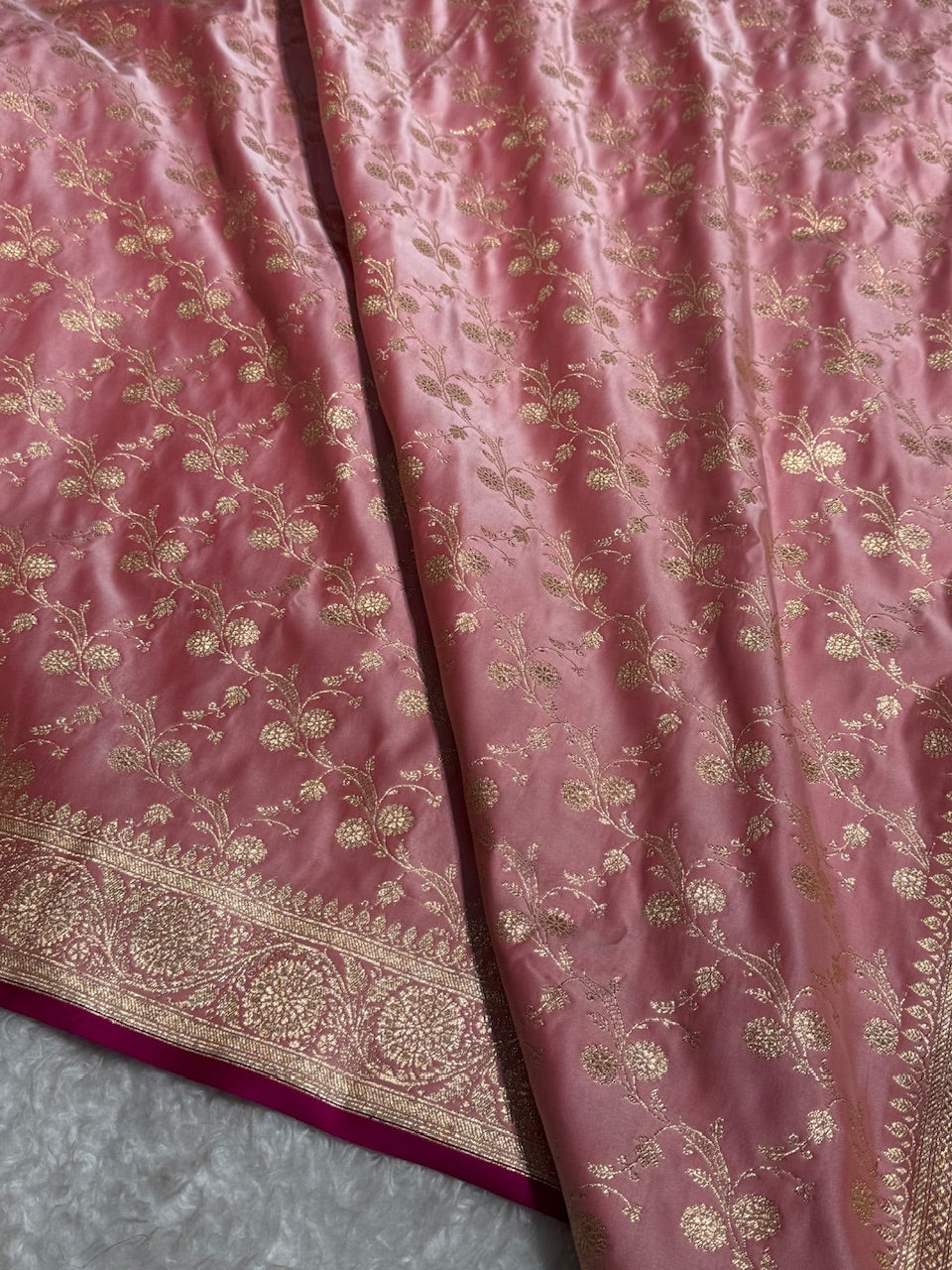 Baby Pink Cross Satin Katan Silk Saree SK17