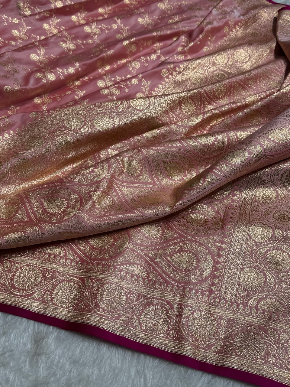 Baby Pink Cross Satin Katan Silk Saree SK17