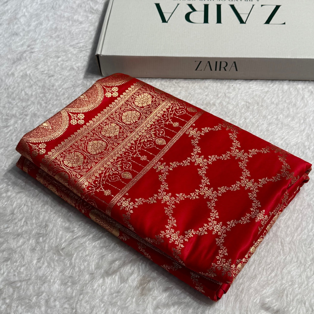 Red Shades Jaal Satin Katan Silk Saree SK22