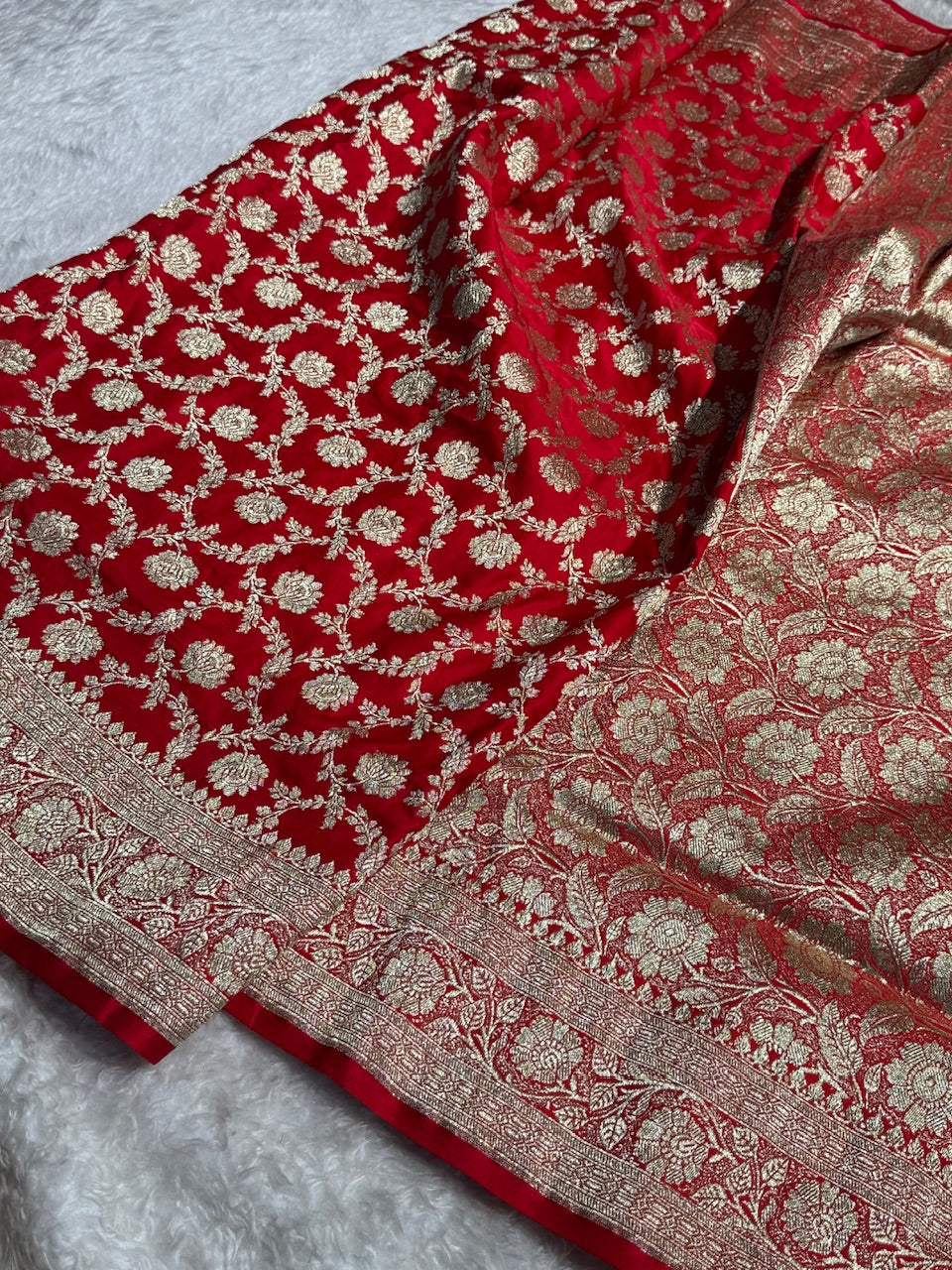 Red Jaal Satin Katan Silk Saree SK20