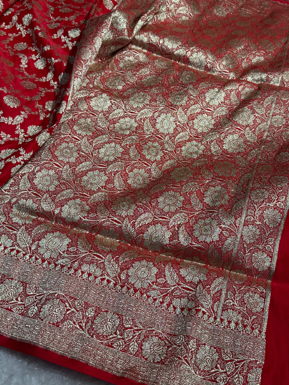 Red Jaal Satin Katan Silk Saree SK20