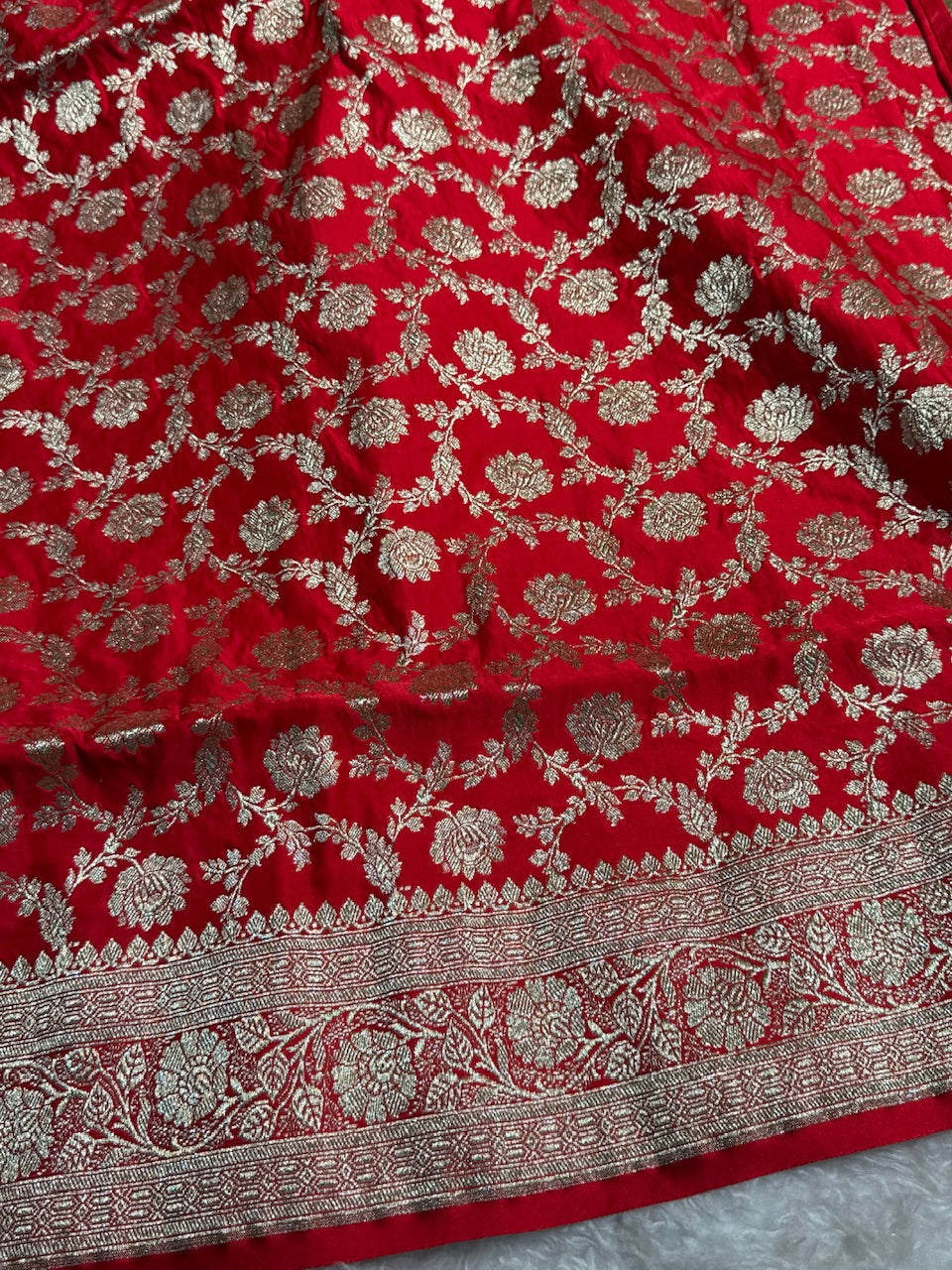 Red Jaal Satin Katan Silk Saree SK20