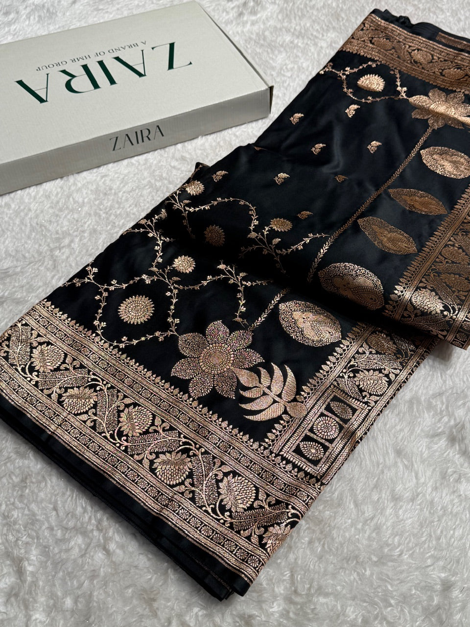 Black Shades Jaal & Booti Satin Katan Silk saree SK26