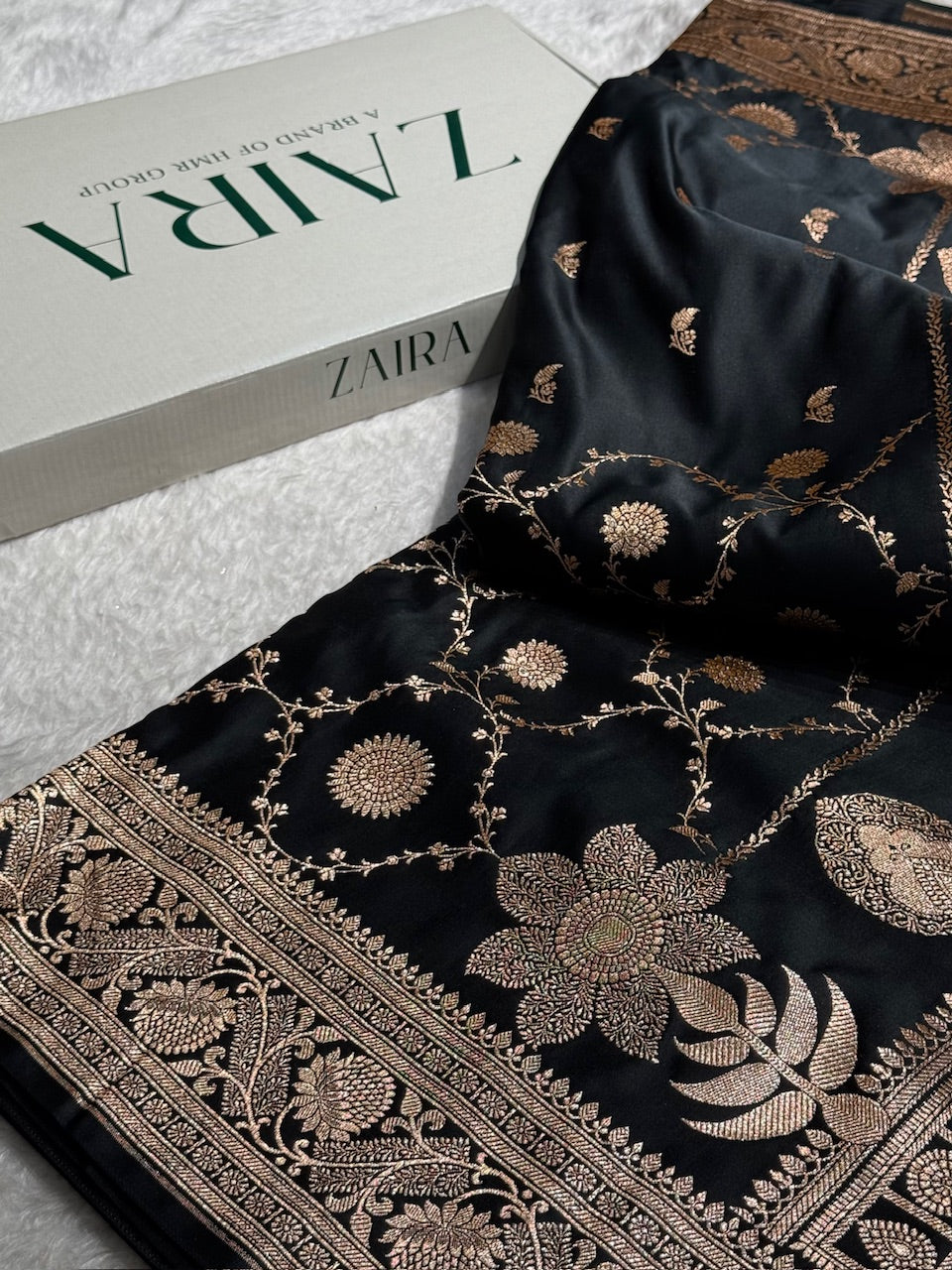 Black Shades Jaal & Booti Satin Katan Silk saree SK26