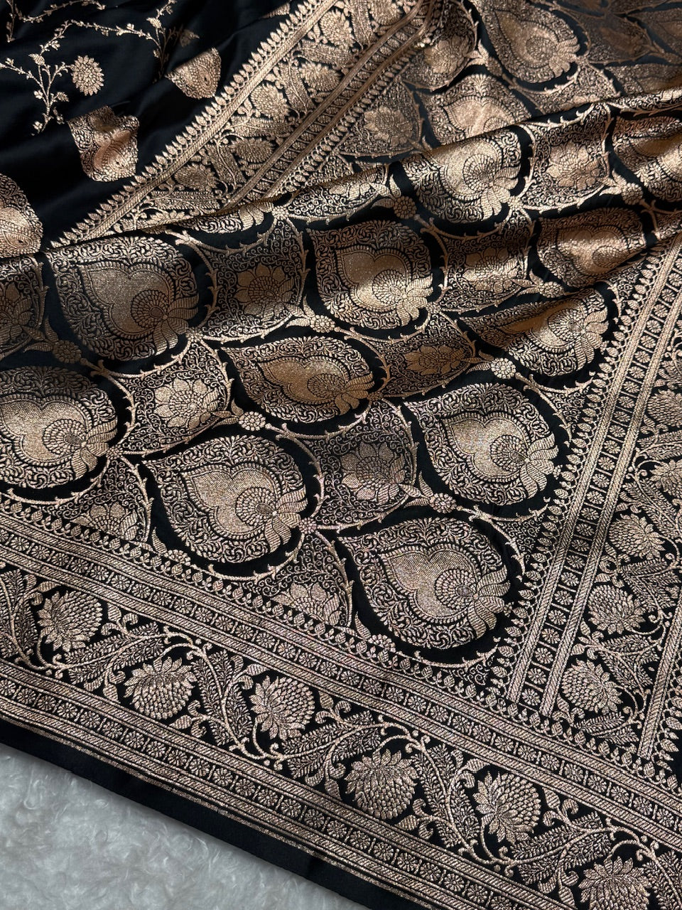 Black Shades Jaal & Booti Satin Katan Silk saree SK26