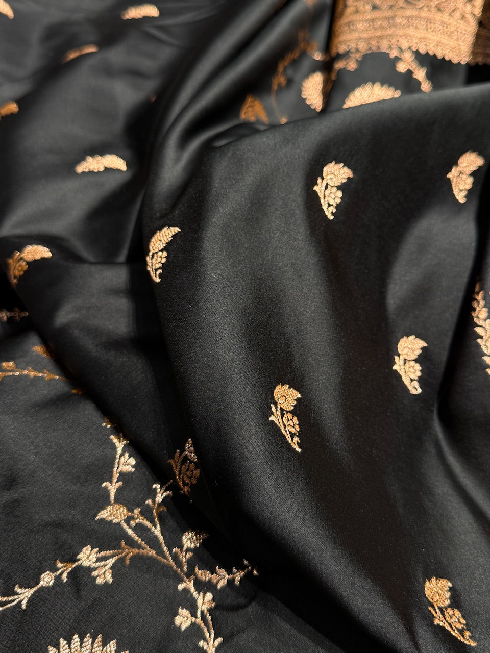 Black Shades Jaal & Booti Satin Katan Silk saree SK26