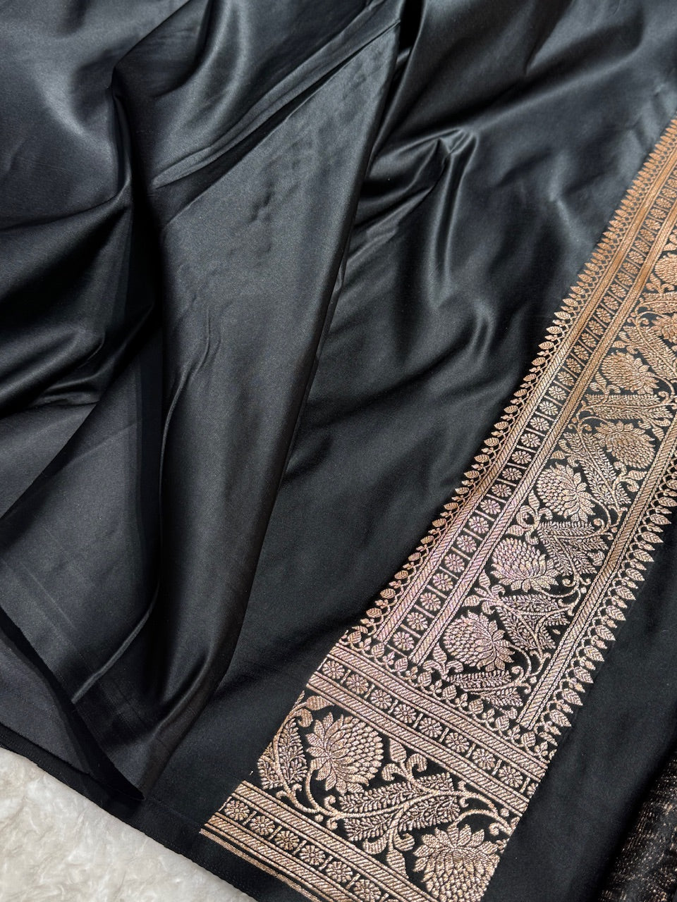 Black Shades Jaal & Booti Satin Katan Silk saree SK26