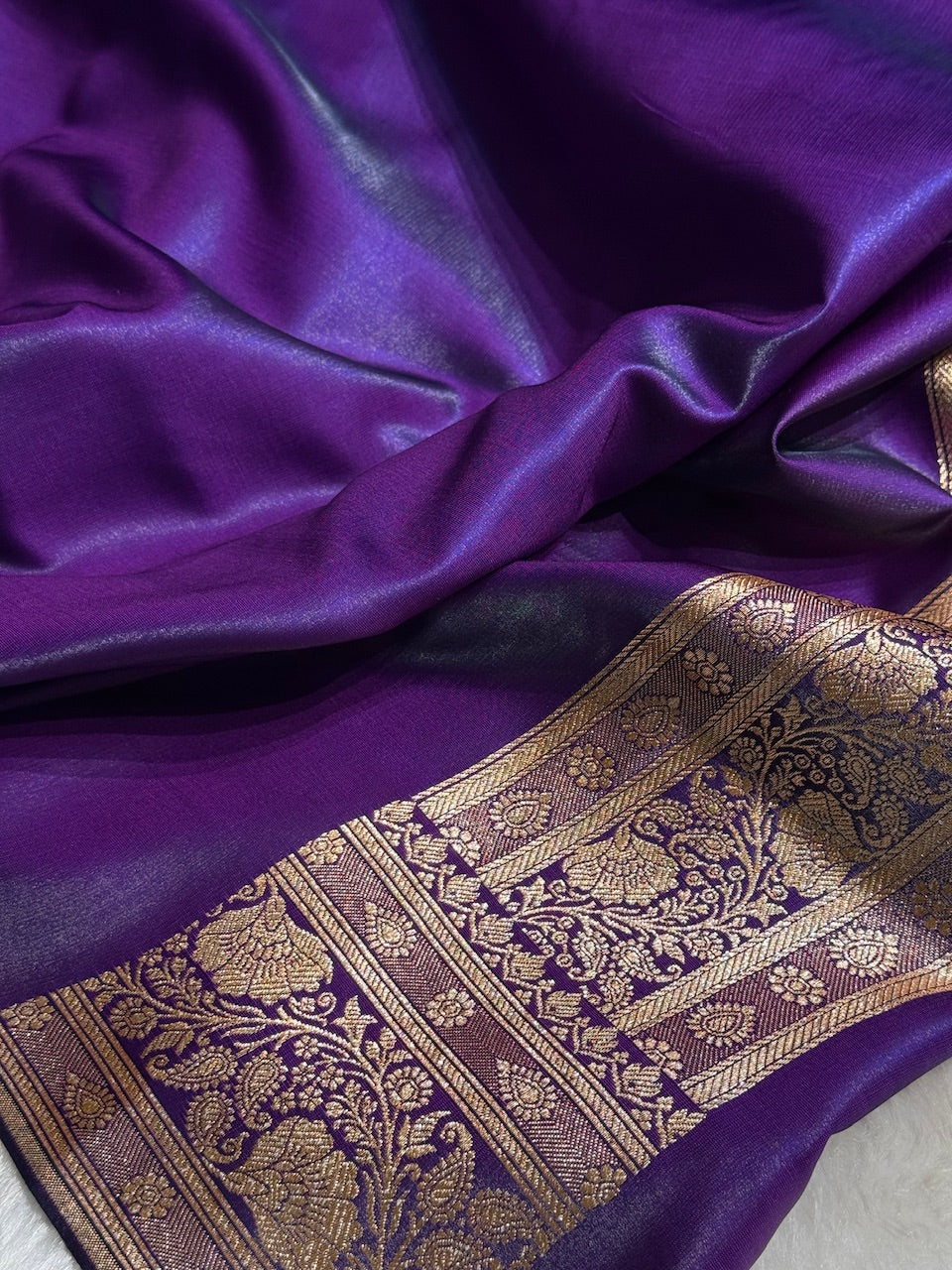 Satin Silk Saree Floral Boota in Purple Shades SS27