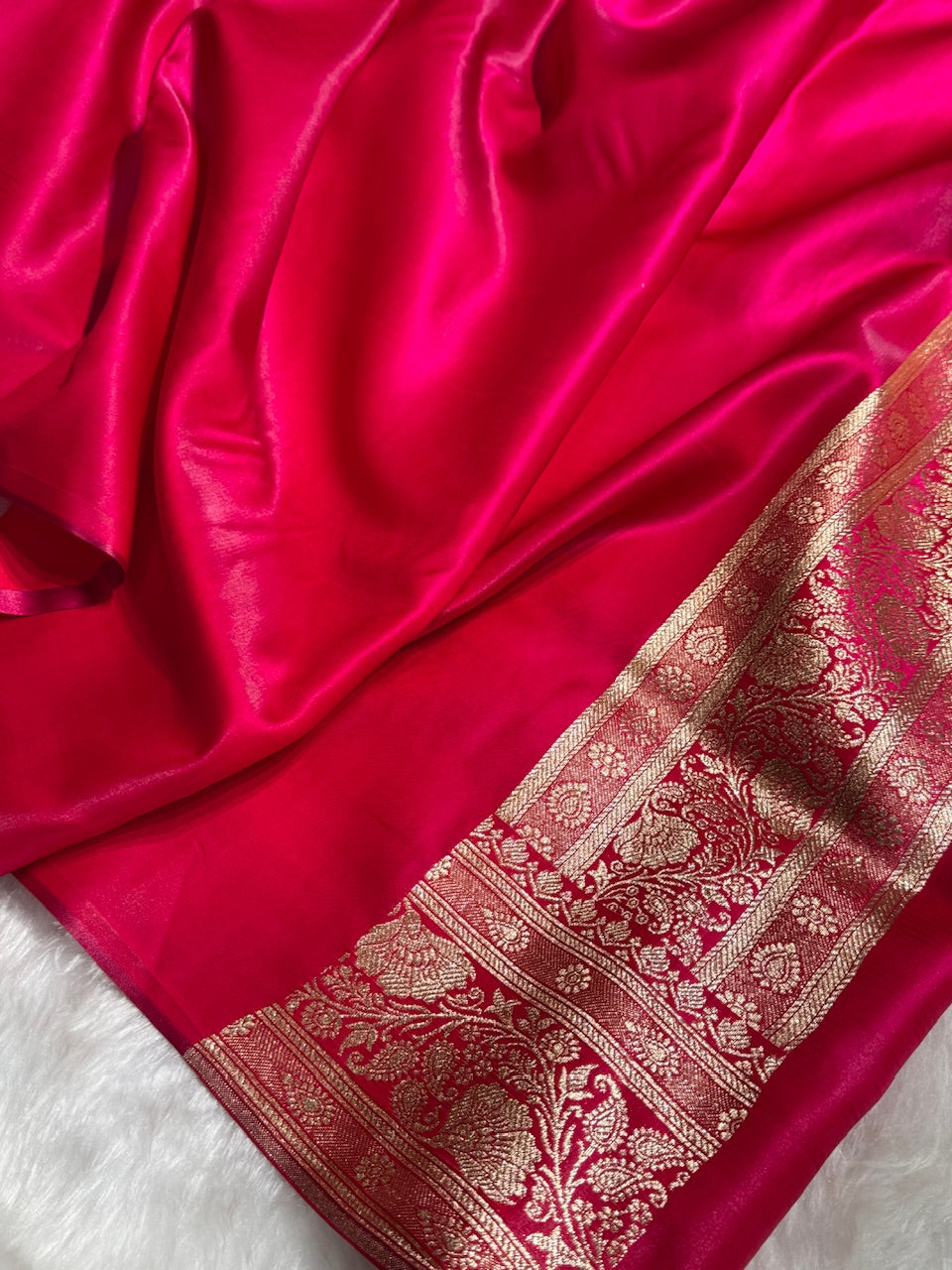 Satin Silk Saree Floral Boota in Rani Shades SS27