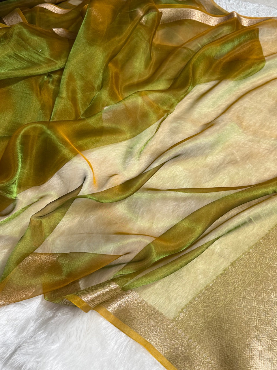 Mehandi Shades Pure Tissue Silk Saree with Brocade Blouse PT-09