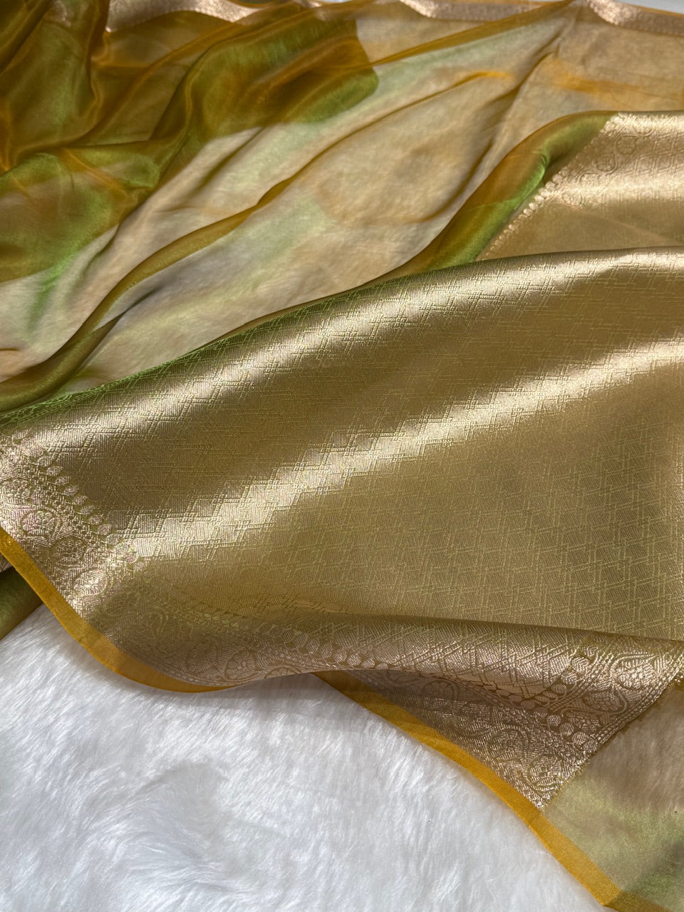 Mehandi Shades Pure Tissue Silk Saree with Brocade Blouse PT-09