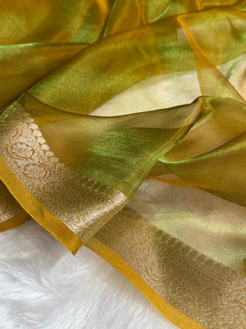 Mehandi Shades Pure Tissue Silk Saree with Brocade Blouse PT-09