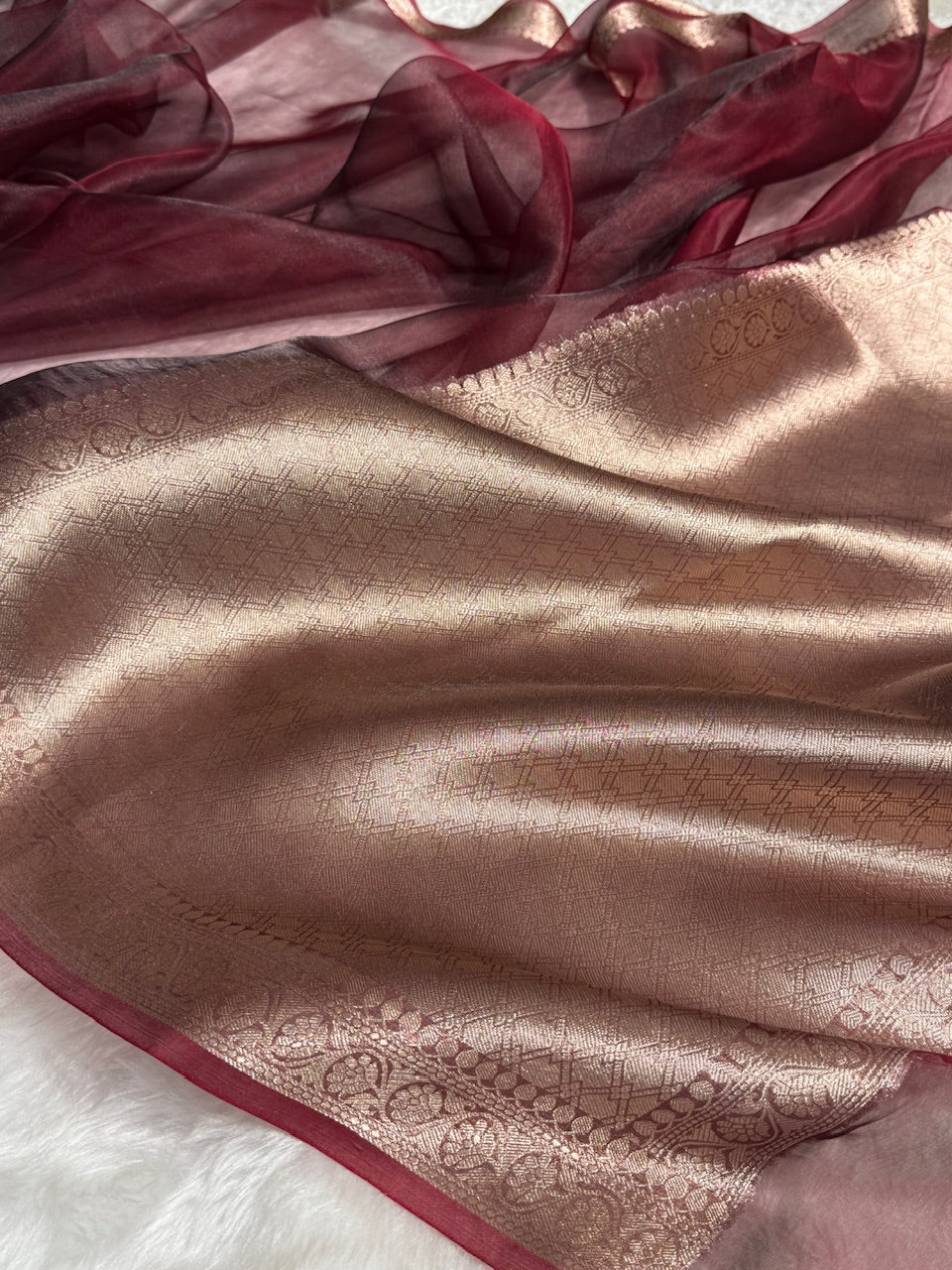 Maroon Shades Pure Tissue Silk Saree with Brocade Blouse PT-09