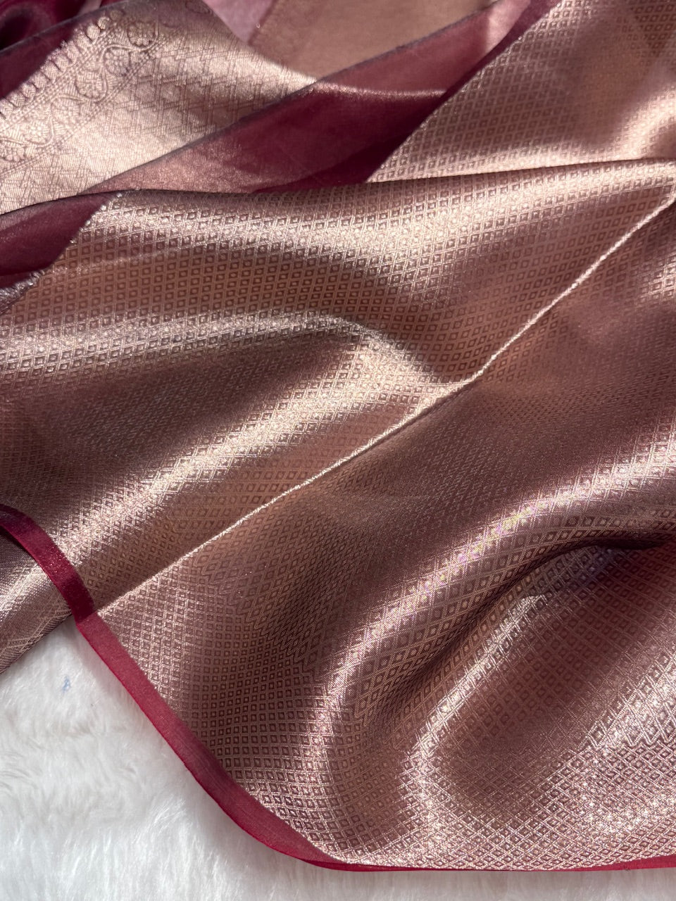 Maroon Shades Pure Tissue Silk Saree with Brocade Blouse PT-09