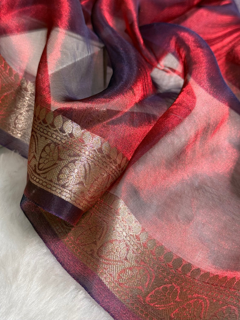 Cross Purple Shades Pure Tissue Silk Saree with Brocade Blouse PT-09