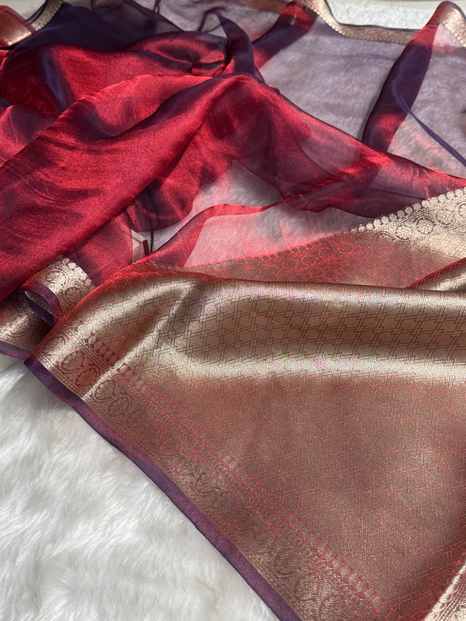 Cross Purple Shades Pure Tissue Silk Saree with Brocade Blouse PT-09