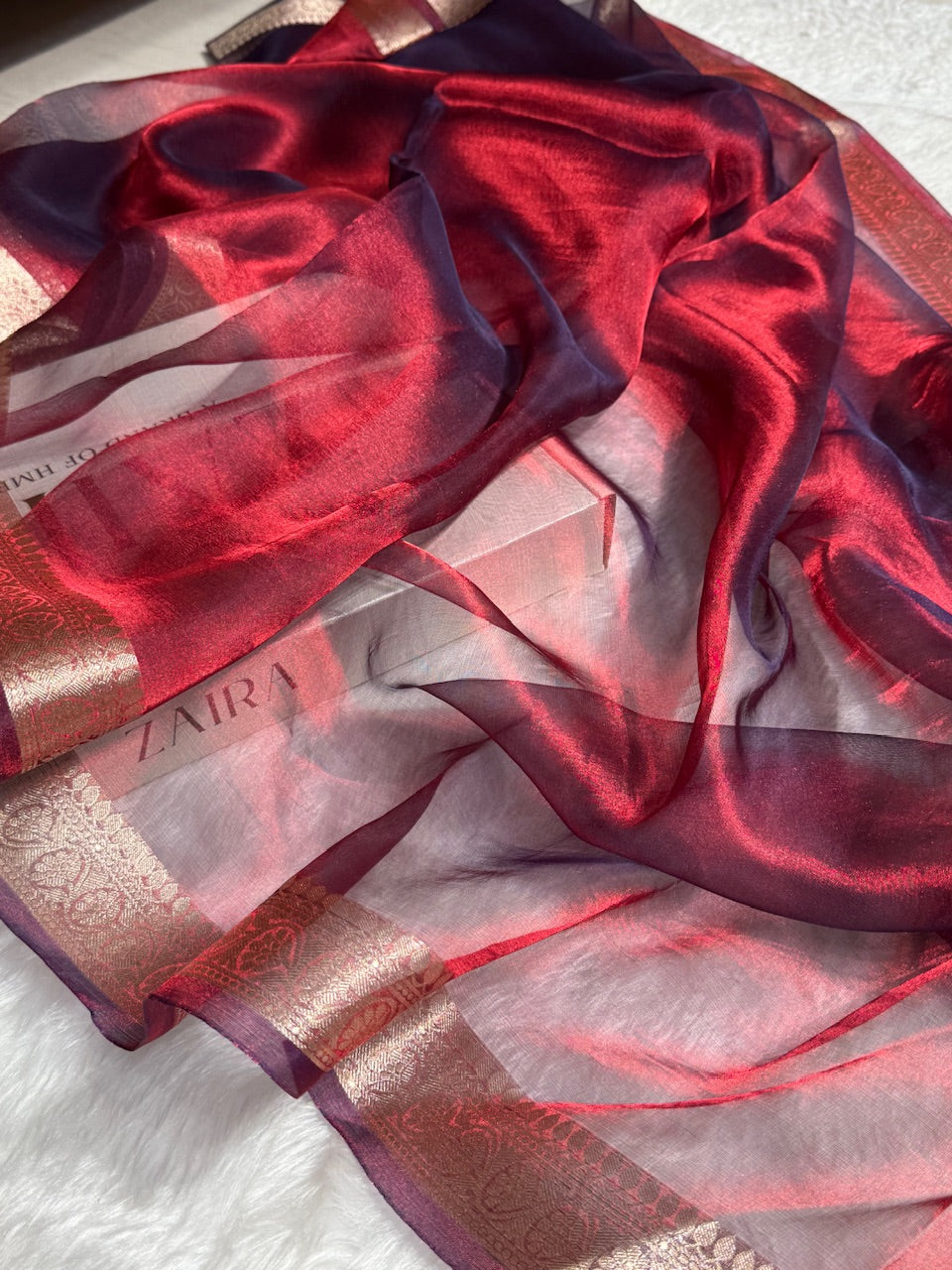 Cross Purple Shades Pure Tissue Silk Saree with Brocade Blouse PT-09