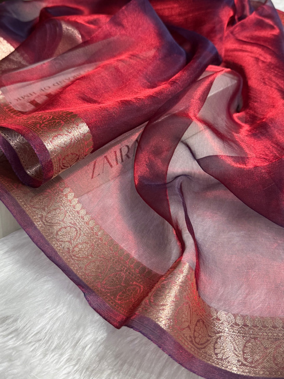 Cross Purple Shades Pure Tissue Silk Saree with Brocade Blouse PT-09