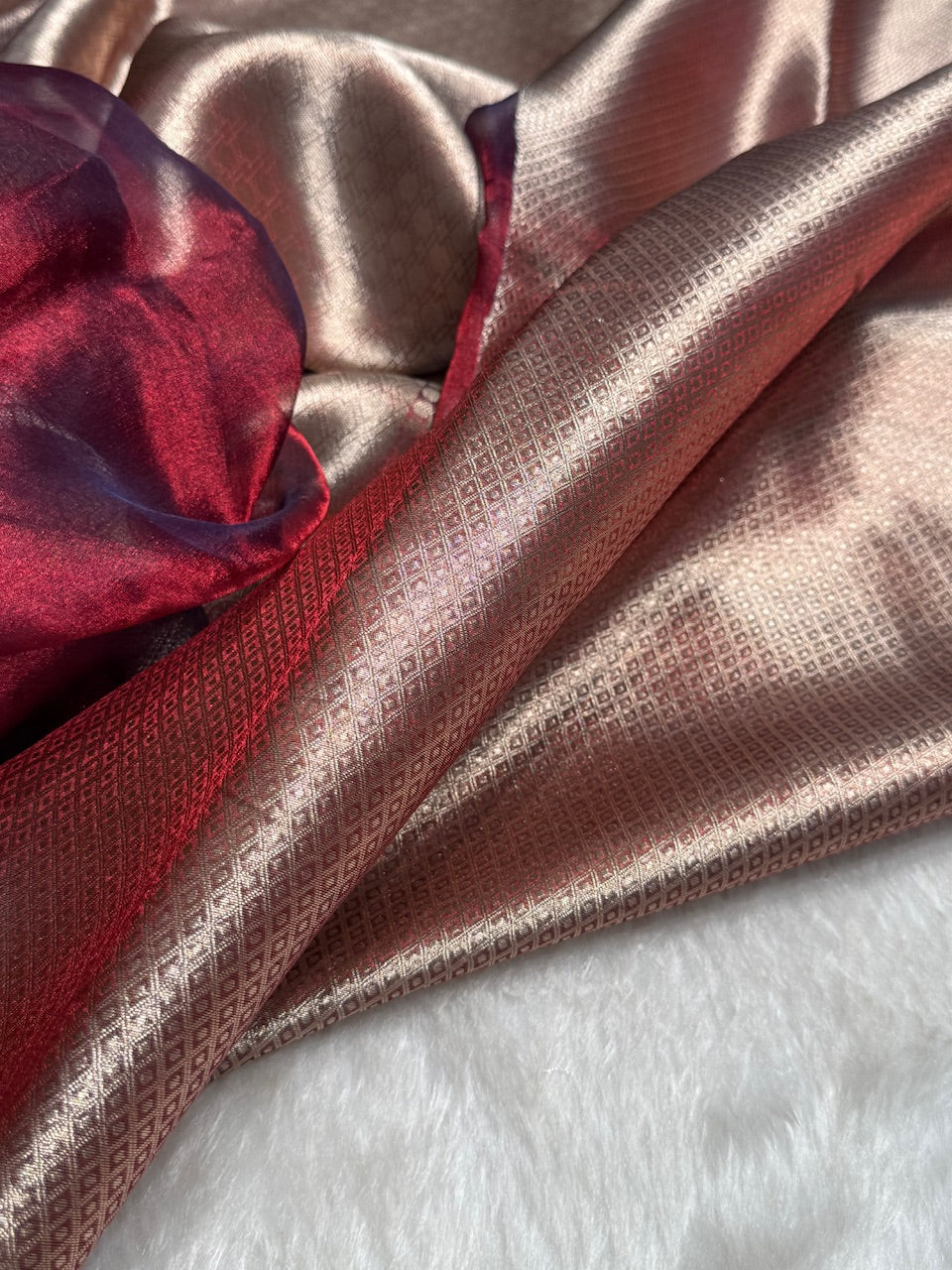 Cross Purple Shades Pure Tissue Silk Saree with Brocade Blouse PT-09