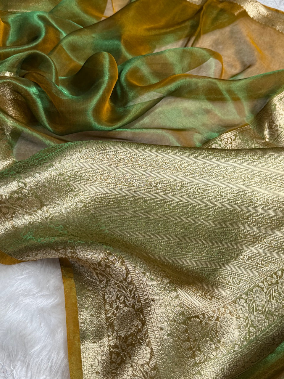 Mehandi Shades Pure Tissue Silk Saree with Brocade Blouse PT-08
